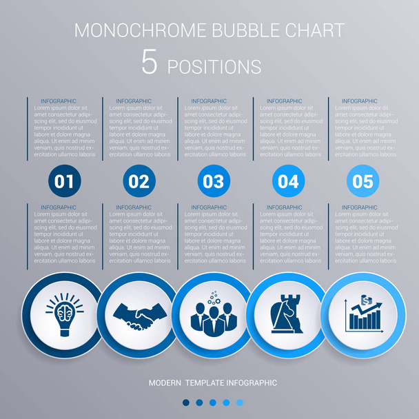 Monochrome blue bubbles chart Infographics for 5 steps - Vector, Image