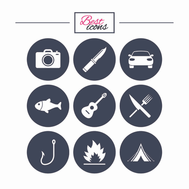 Camping travel icons - Vector, Imagen
