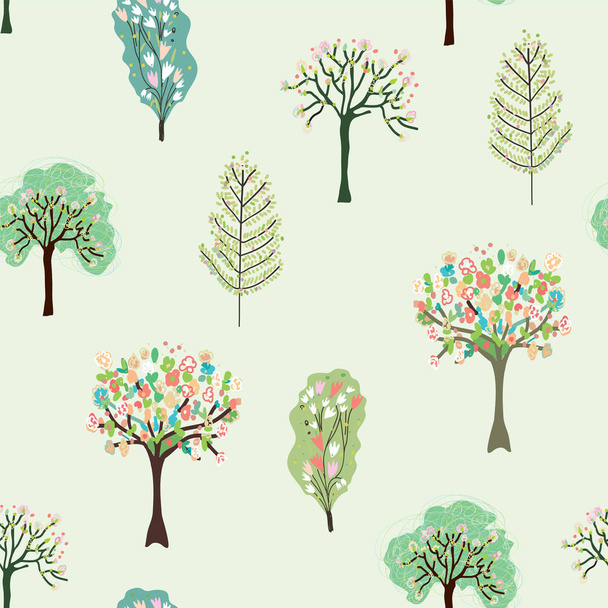 Seamless pattern with blossom trees for spring - Vektör, Görsel