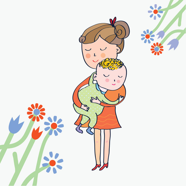 Greeting card with mom and baby  - Vector, Image
