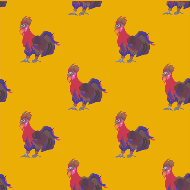 Cute roosters in floral ornament on a beige background. Seamless pattern for your design - Vettoriali, immagini