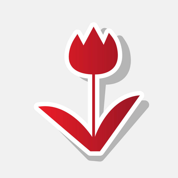 Tulip jele. Vektor. Új év vöröses ikon-val külső körvonal és szürke árnyék, világos szürke háttér. - Vektor, kép