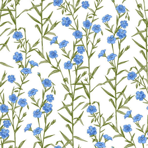Seamless pattern with hand drawn flax - Vector, afbeelding