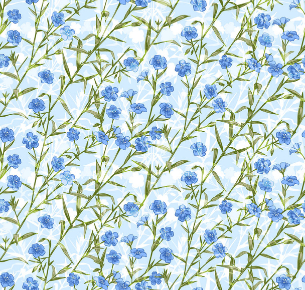 Seamless pattern with hand drawn flax - Вектор,изображение