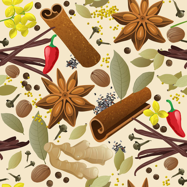 seamless pattern with different spices - Vektör, Görsel