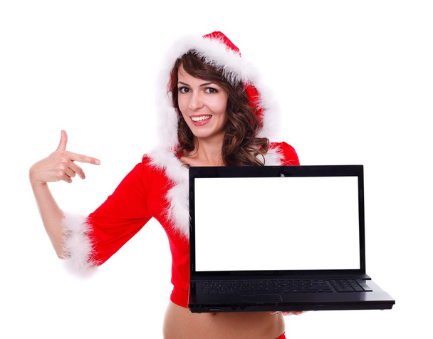 Sexy miss Santa with laptop - Foto, afbeelding