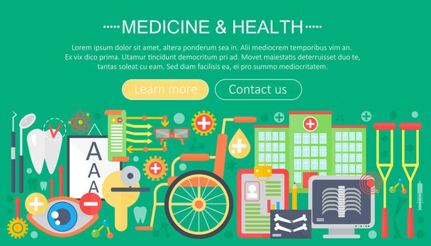 Medizin- und Gesundheitsdesign-Konzeptset mit Infografik-Vorlagendesign, Web-Header-Elementen, Plakatbanner. Vektorillustration. - Vektor, Bild