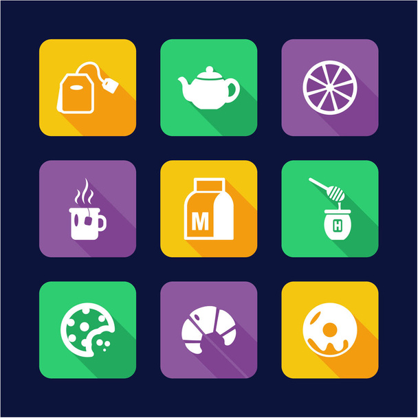 Tea Icons Flat Design - Vektor, kép