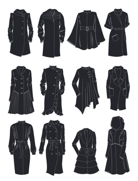 Силуэты весенних женских пальто
  - Вектор,изображение