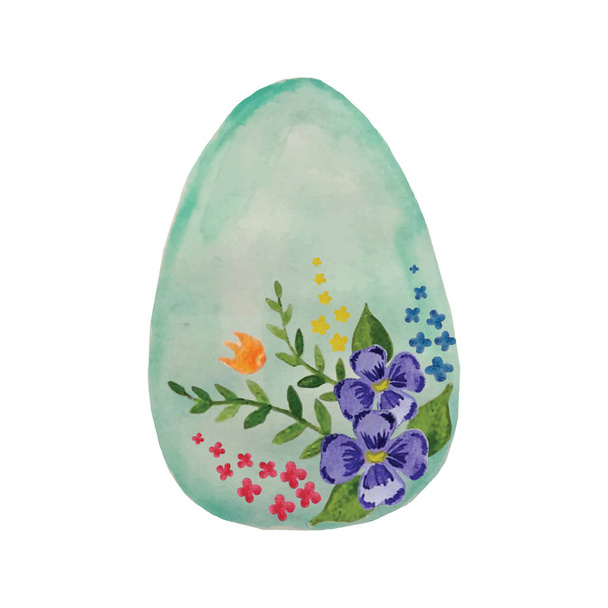 Watercolor Easter egg with hand drawn flowers and leaves. - Vector, Image