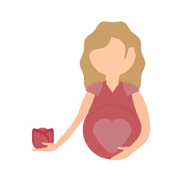 mulher grávida segurando rosa
 - Vetor, Imagem