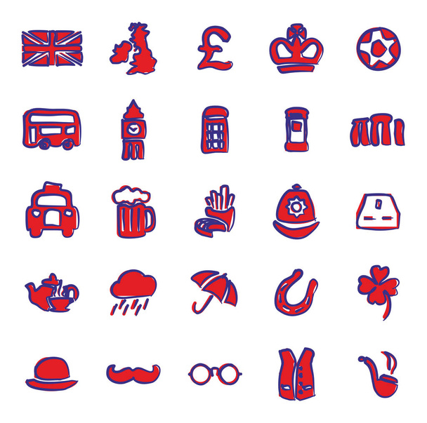 Verenigd Koninkrijk pictogrammen Freehand 2 kleur - Vector, afbeelding