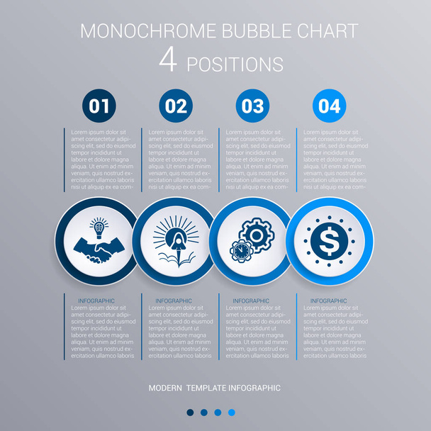 Graphique à bulles bleu monochrome Infographies pour 4 étapes
 - Vecteur, image