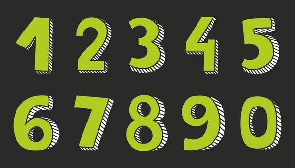 Números de vectores verdes dibujados a mano aislados sobre fondo negro
 - Vector, Imagen