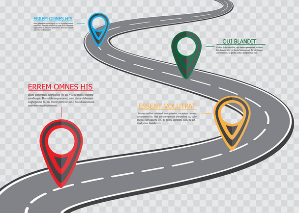 Carte routière sur fond damier, infographie d'entreprise avec pointeur de broche coloré, illustration vectorielle
 - Vecteur, image
