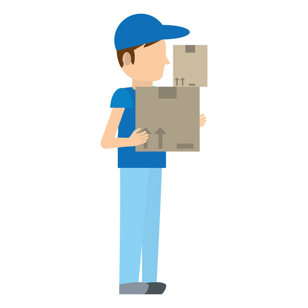 man delivery boxes work - Vector, Image