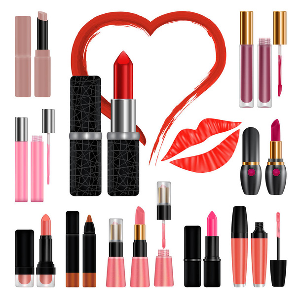 Lipstick mockup set kiss, realistic style - Вектор,изображение