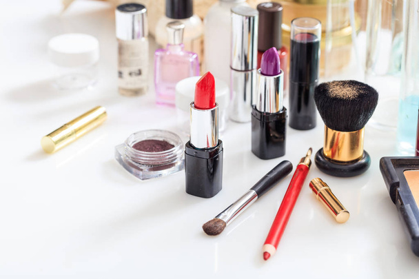 Set of makeup cosmetics on white background - Photo, Image