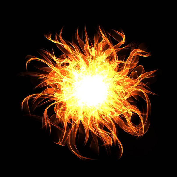 Fire sphere on black background. Digital illustration. - Foto, imagen