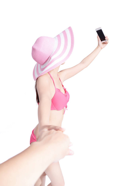 woman in bikini taking  selfie   - Photo, image