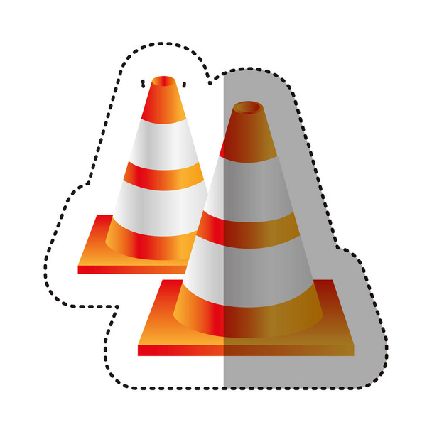 sticker colorful realistic striped couple traffic cone - Vector, Image