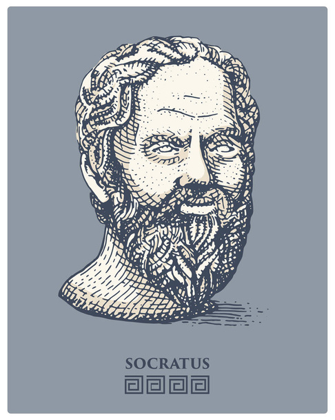 Retrato de Sócrates. Filósofo griego antiguo, científico, y pensador vintage, mano grabada dibujada en boceto o estilo de corte de madera, aspecto antiguo retro
 - Vector, imagen