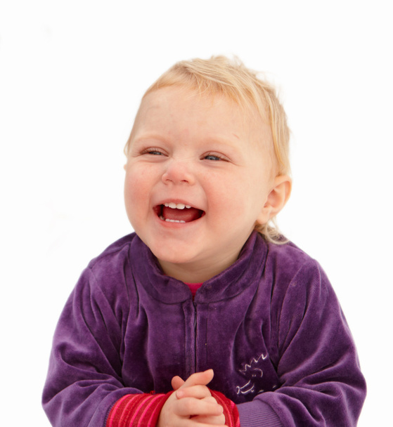 Linda niña sonriendo en blanco
 - Foto, Imagen