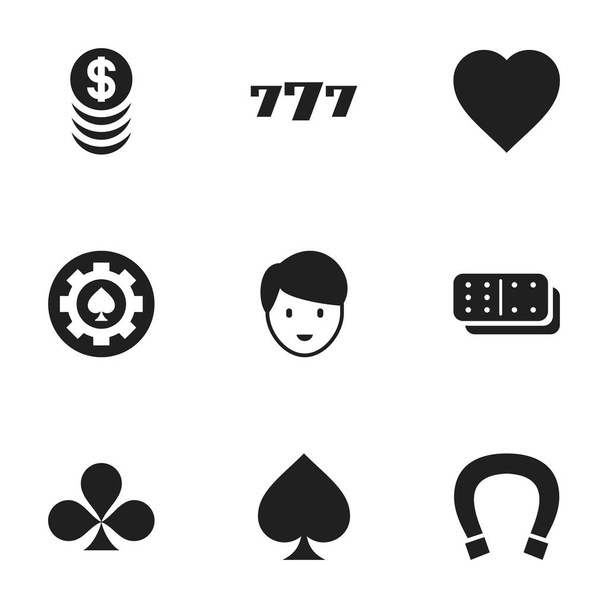 Набор из 9 таблиц "Иконы возбуждения". Включает такие символы, как игра "Кости", "Стековые деньги", "Шемрок" и многое другое. Can be used for Web, Mobile, UI and Infographic Design
. - Вектор,изображение