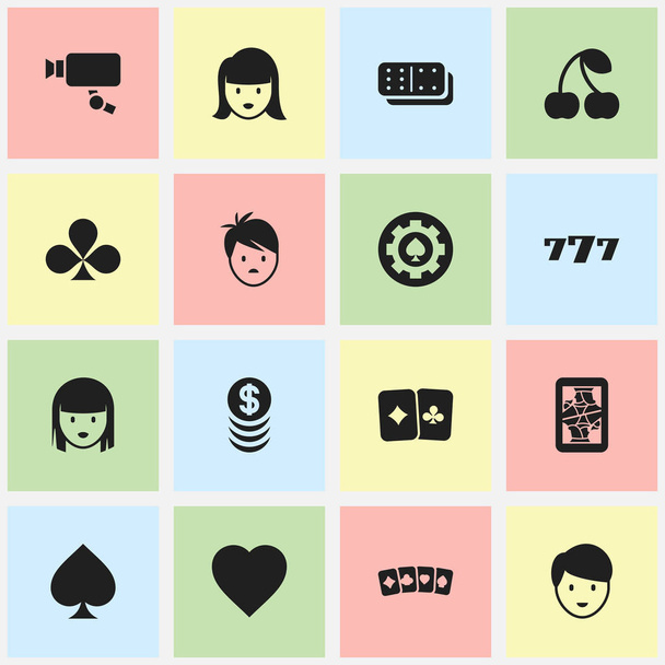 Joukko 16 Muokattavissa uhkapeli kuvakkeet. Sisältää symboleja, kuten Blackjack, Shamrock, Card Suits ja enemmän. Voidaan käyttää Web, Mobile, UI ja Infographic Design
. - Vektori, kuva