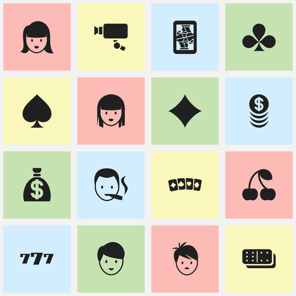 Készlet 16 szerkeszthető izgalom ikonok. Magában foglalja a szimbólumok, fiú, női arc, dohányos, és több. Lehet használni a Web, mobil, Ui és Infographic Design. - Vektor, kép