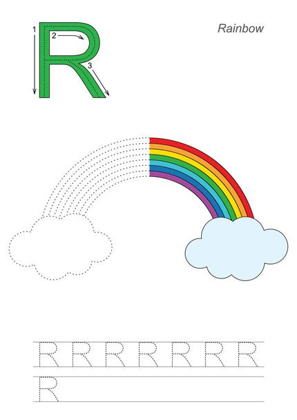 Half trace game for letter R. Rainbow. - Vector, Image