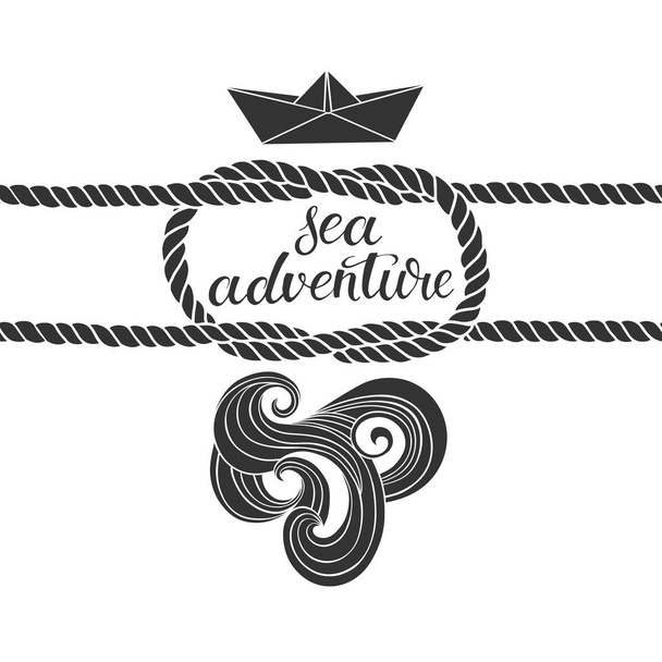 Sea adventure. Marine monochrome background - Vettoriali, immagini