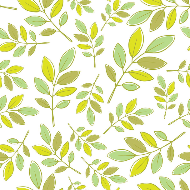 Seamless floral pattern with decorative green leaves - Vektör, Görsel