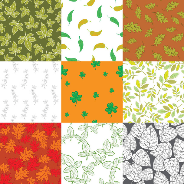 Set of seamless floral patterns with decorative leaves - Wektor, obraz