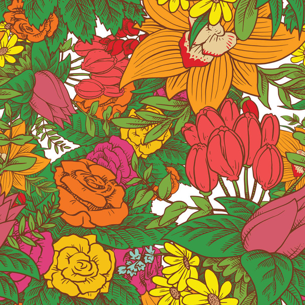 Seamless floral pattern with beautiful bright flowers on white b - Vektor, Bild
