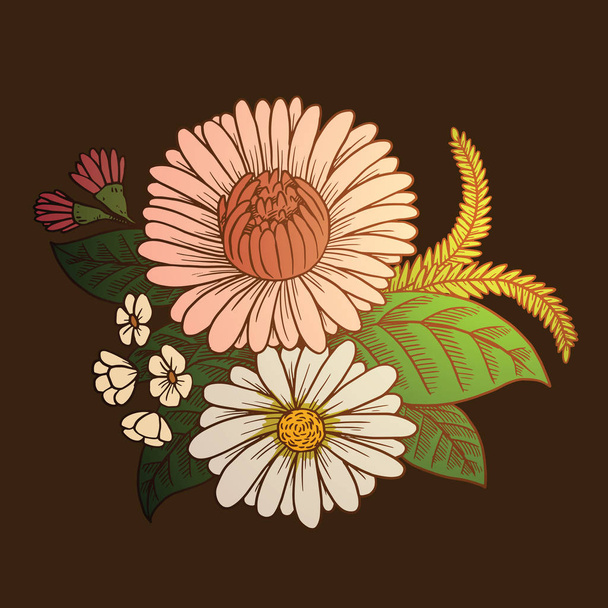 Bouquet: chrysanthemum, daisies, color image - Vetor, Imagem