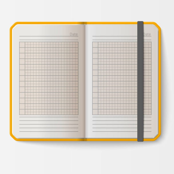 Open realistic notebook with pages diary office sheet template booklet and blank paper education copybook organizer vector illustration. - Вектор, зображення