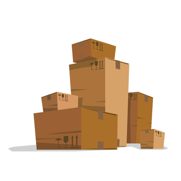 Six big and small light brown cardboard boxes - Vector, Image
