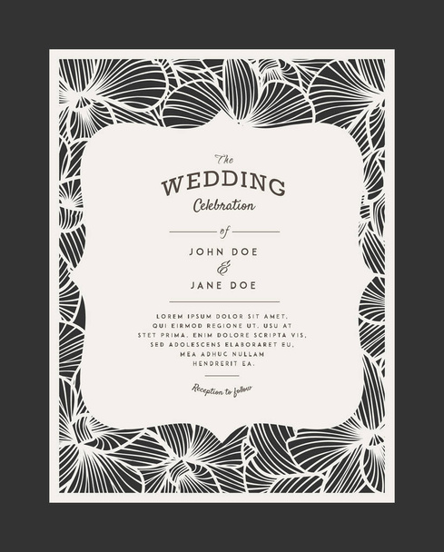 Λέιζερ κομμένα διάνυσμα προσκλητήριο γάμου με ορχιδέα λουλούδια διακοσμητικά πάνελ - Διάνυσμα, εικόνα