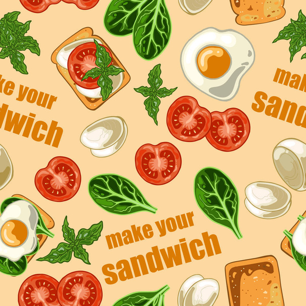 Varrat nélküli mintát szendvics és szendvics-összetevők - Vektor, kép