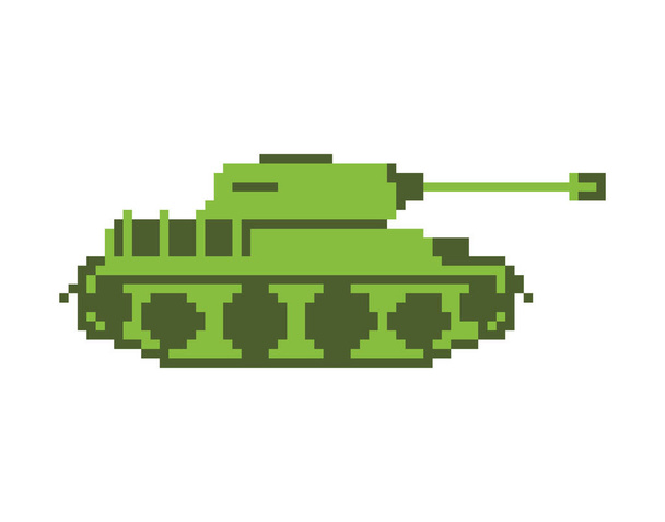 Tank pixelart. militaire machine is pixelatedl. Bestrijding van vervoer - Vector, afbeelding