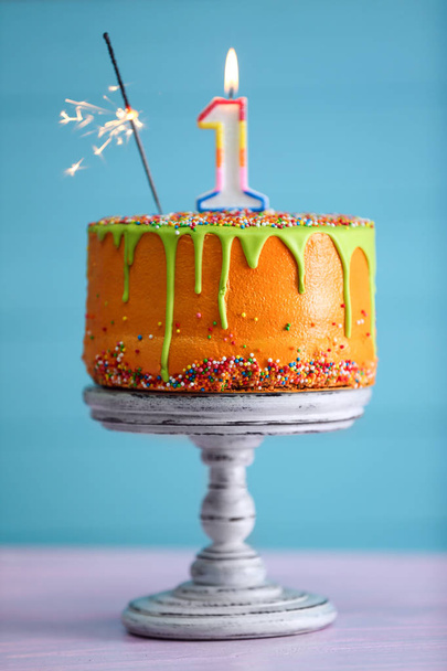 First birthday cake with candle   - Fotografie, Obrázek