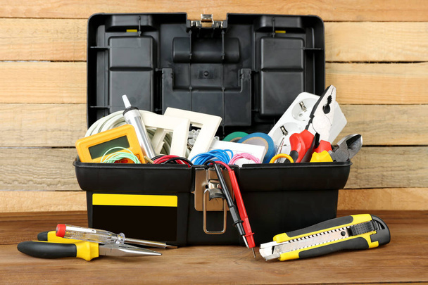 Box with electrician tools - 写真・画像
