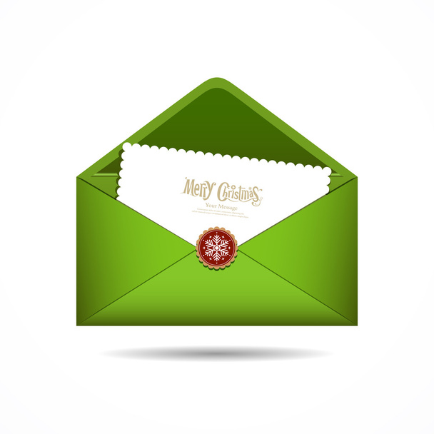 πράσινο φάκελο επιστολή καλά Χριστούγεννα λευκή κάρτα - Διάνυσμα, εικόνα