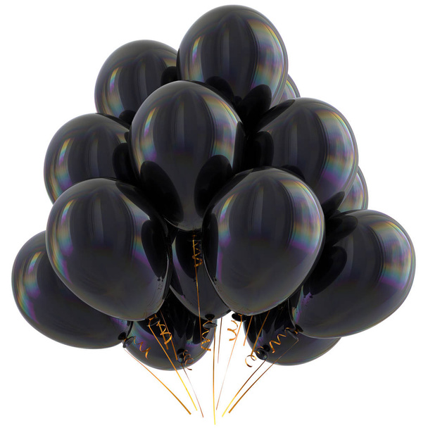 Black balloons happy birthday party decoration dark glossy - 写真・画像