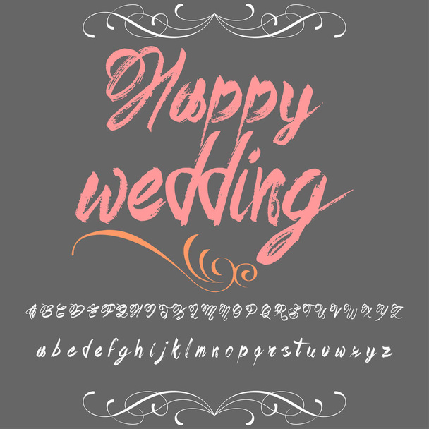 Schrift Schriftart Happy Wedding Vintage Schrift Schriftvektorschrift für Etiketten und beliebige Schriftdesigns - Vektor, Bild
