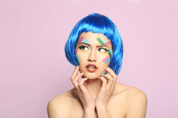 young woman with creative make up - 写真・画像