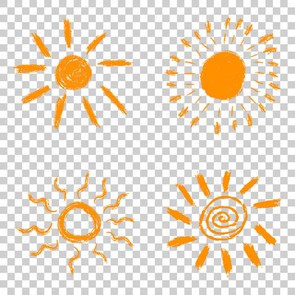 Reihe handgezeichneter Sonnenkalkulissen. Vektor-Illustration auf isoliertem Hintergrund. - Vektor, Bild
