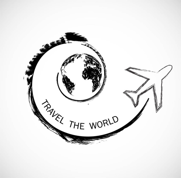 Viagens urbanas e turismo fundo e infográfico. Mundo mapa globo. Design do logotipo
.  - Vetor, Imagem