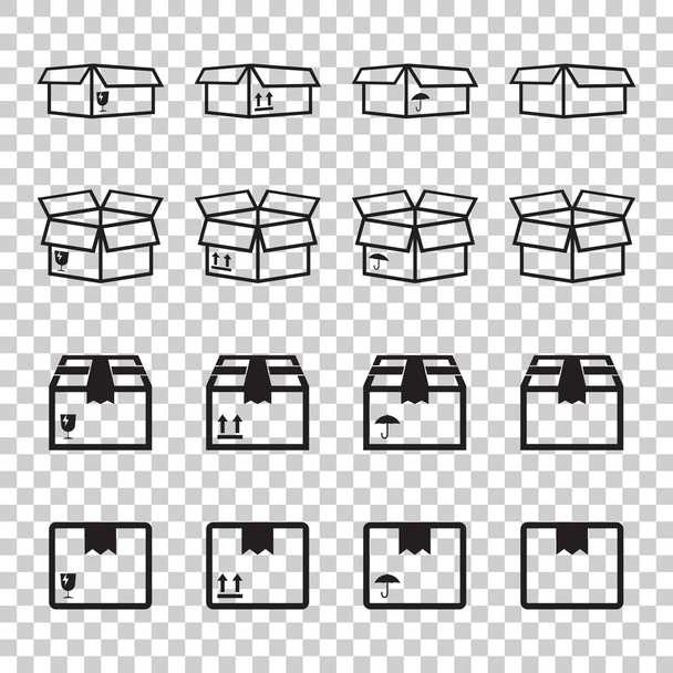 Csomagoló doboz ikon készlet. Szállítási csomag egyszerű vektoros illusztráció lakás. - Vektor, kép